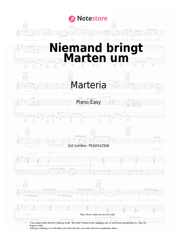 Niemand bringt Marten um - Marteria Piano Sheet Music Easy - Piano.Easy