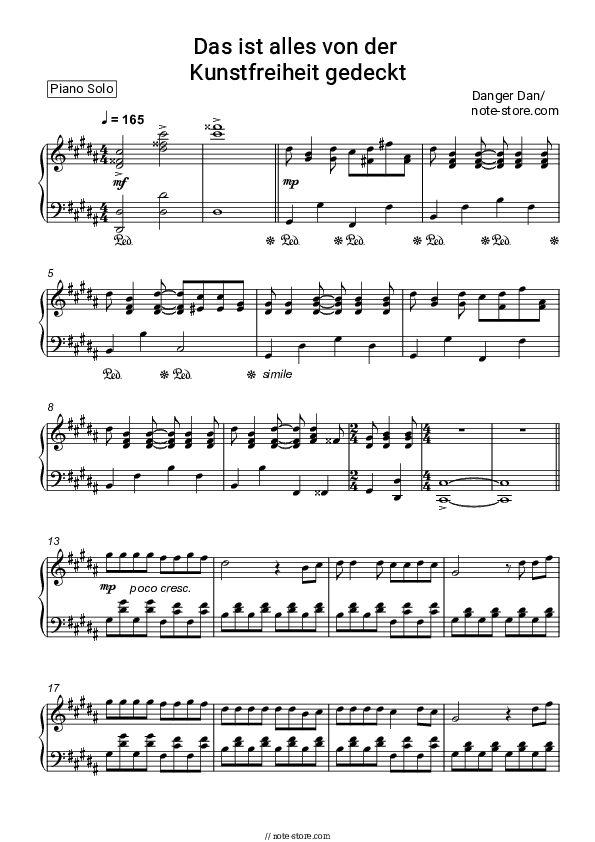 Das ist alles von der Kunstfreiheit gedeckt - Danger Dan Piano Sheet Music - Piano.Solo