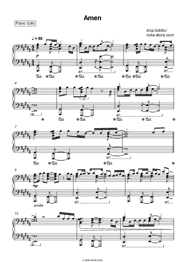 Amen - Ana Soklic Piano Sheet Music - Piano.Solo
