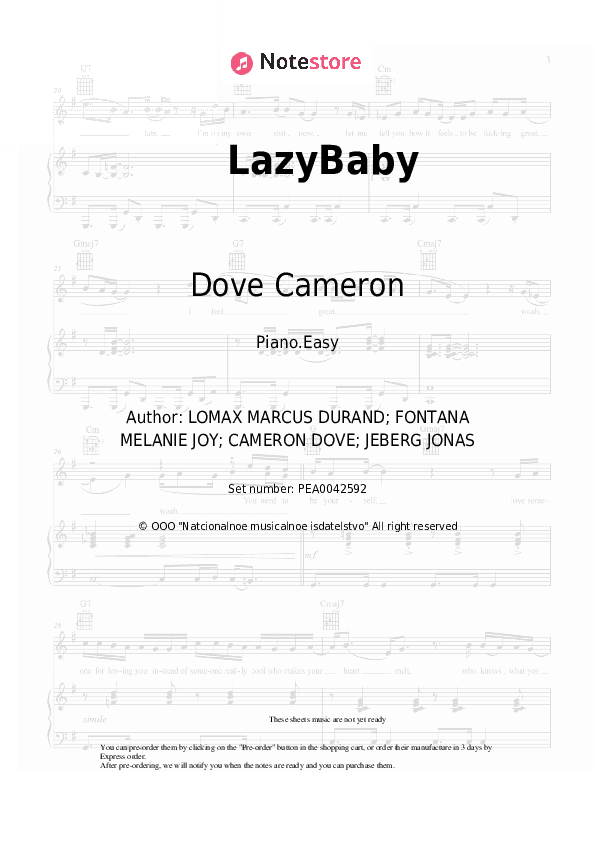 LazyBaby - Dove Cameron Piano Sheet Music Easy - Piano.Easy