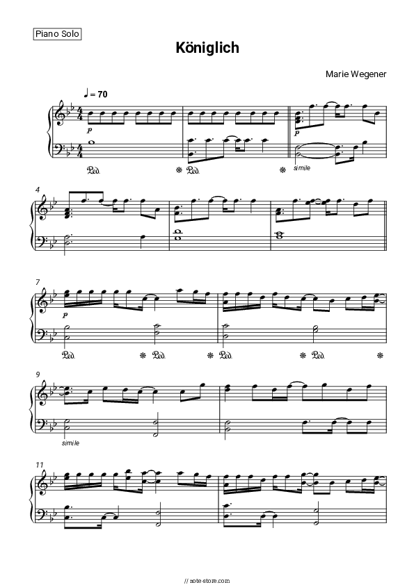 Königlich - Marie Wegener Piano Sheet Music - Piano.Solo