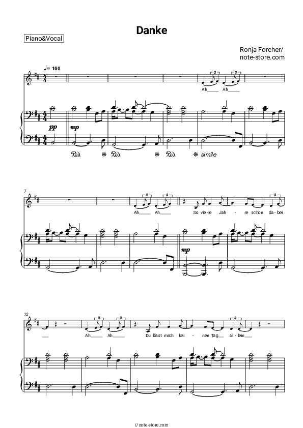 Danke - Ronja Forcher Piano Sheet Music with the Voice part - Piano&Vocal