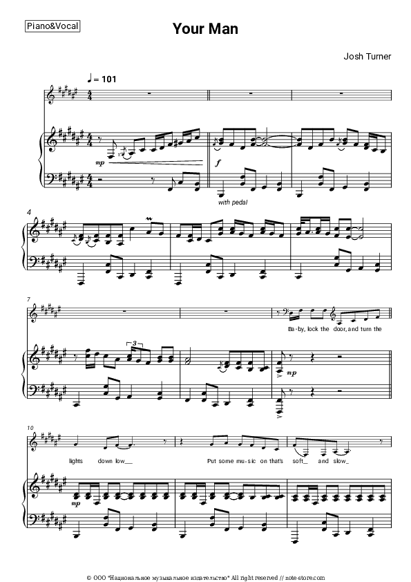 Your Man - Josh Turner Piano Sheet Music with the Voice part - Piano&Vocal