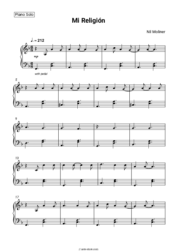 Mi Religión - Nil Moliner Piano Sheet Music - Piano.Solo