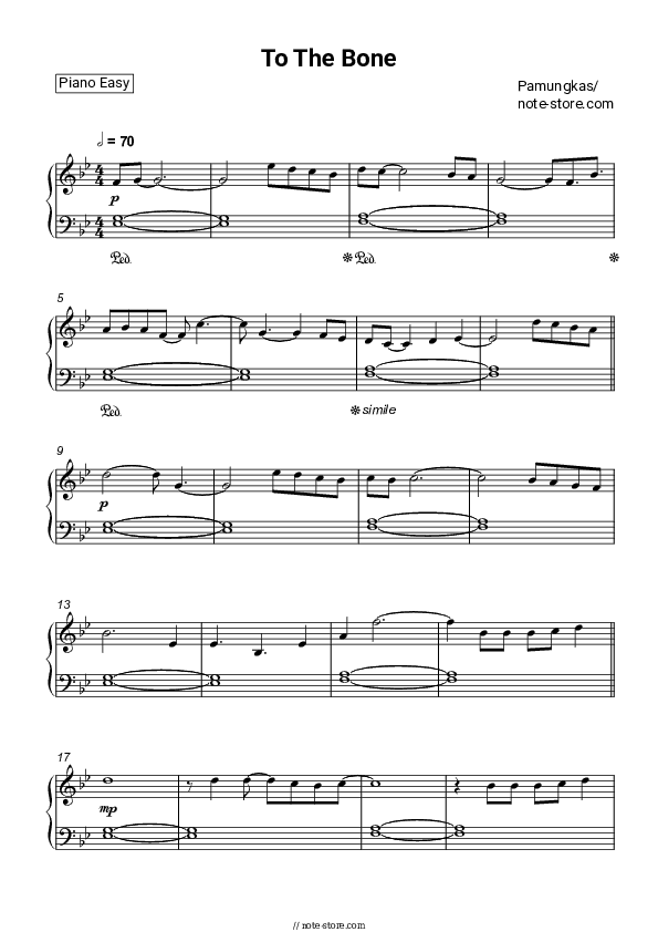 To The Bone - Pamungkas Piano Sheet Music Easy - Piano.Easy