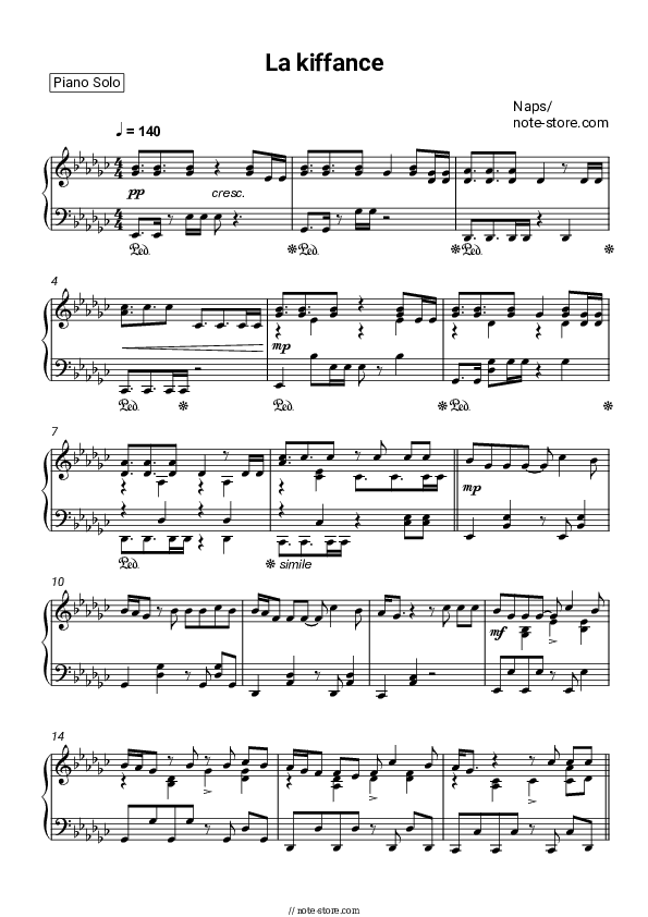 La kiffance - Naps Piano Sheet Music - Piano.Solo