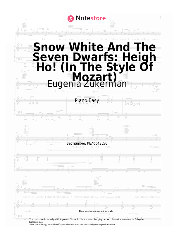 Snow White And The Seven Dwarfs: Heigh Ho! (In The Style Of Mozart) - Eugenia Zukerman Piano Sheet Music Easy - Piano.Easy