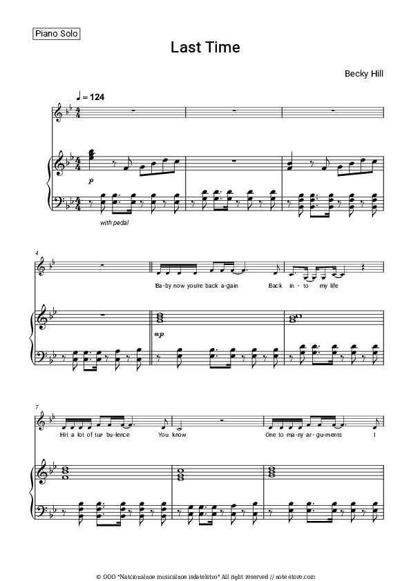 Last Time - Becky Hill Piano Sheet Music with the Voice part - Piano&Vocal