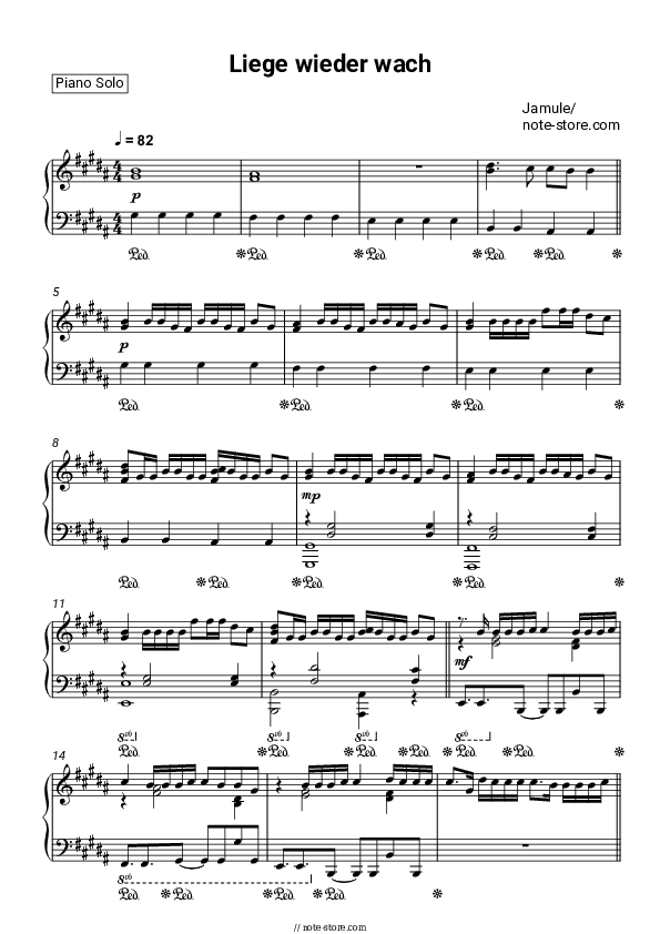 Liege wieder wach - Jamule Piano Sheet Music - Piano.Solo