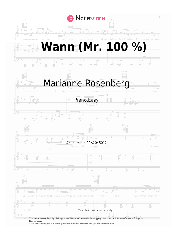 Wann (Mr. 100 %) - Marianne Rosenberg Piano Sheet Music Easy - Piano.Easy