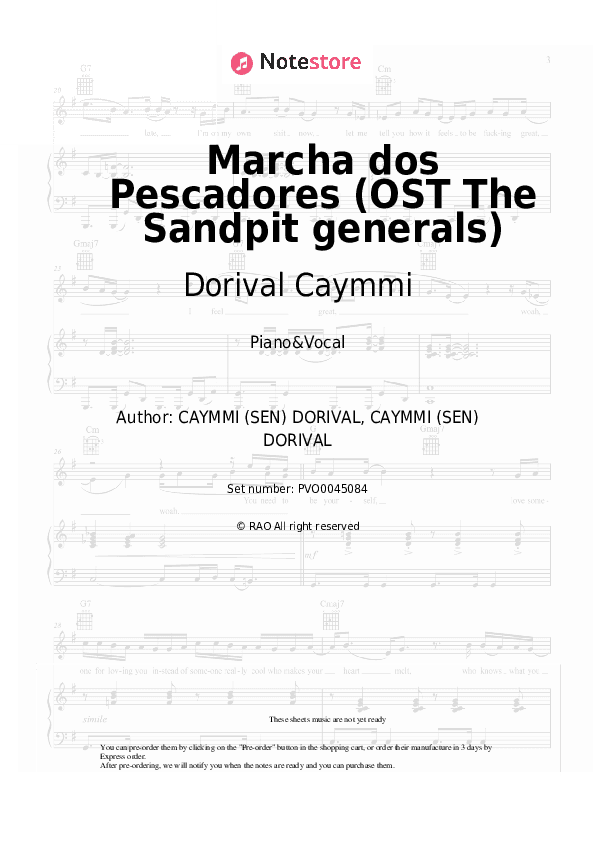 Marcha dos Pescadores (OST The Sandpit generals) - Dorival Caymmi Piano Sheet Music with the Voice part - Piano&Vocal