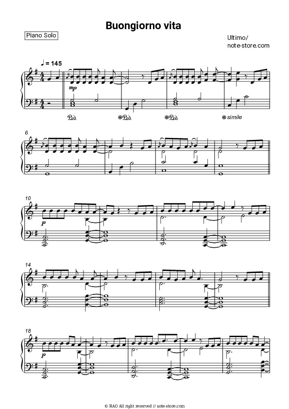 Buongiorno vita - Ultimo Piano Sheet Music - Piano.Solo