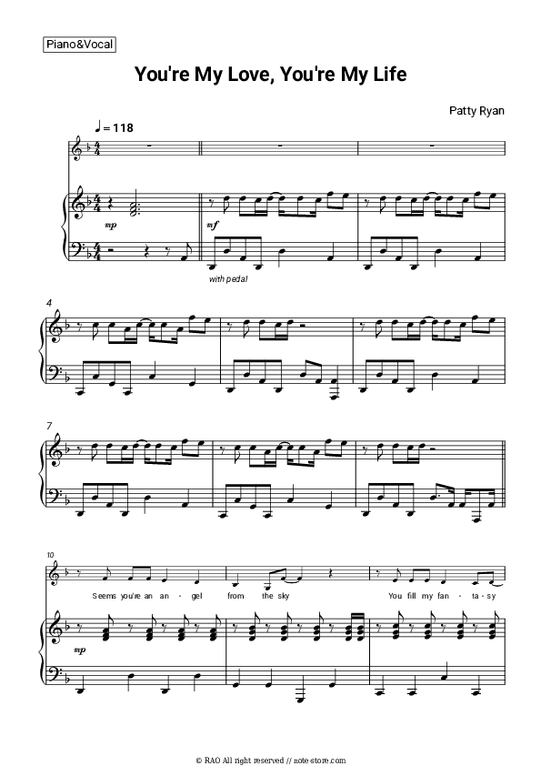 You're My Love, You're My Life - Patty Ryan Piano Sheet Music with the Voice part - Piano&Vocal