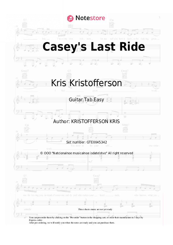 Casey's Last Ride - Kris Kristofferson Tabs Easy - Guitar.Tab.Easy
