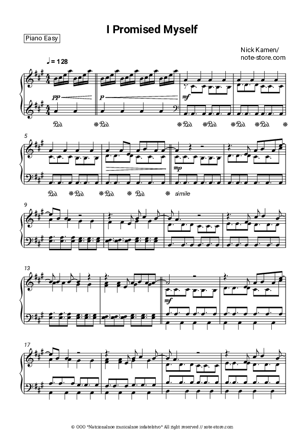 I Promised Myself - Nick Kamen Piano Sheet Music Easy - Piano.Easy