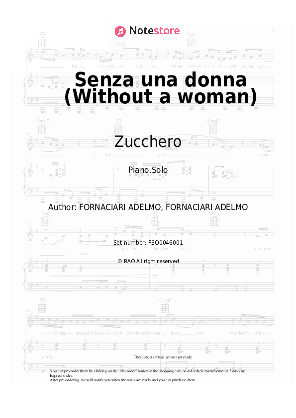 Senza una donna - Zucchero Piano Sheet Music - Piano.Solo