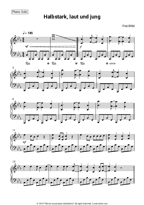 Halbstark, laut und jung - Frei.Wild Piano Sheet Music - Piano.Solo