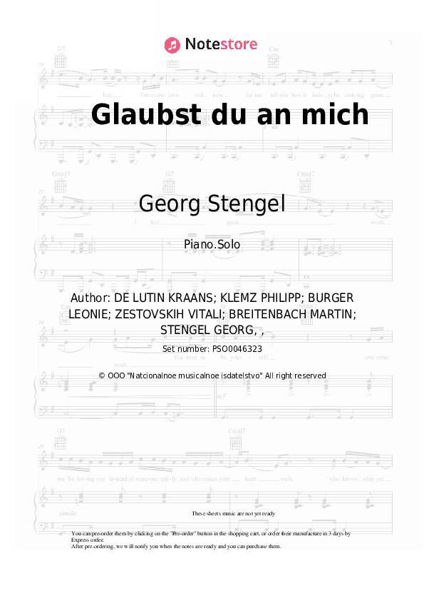 Glaubst du an mich - Georg Stengel Piano Sheet Music - Piano.Solo