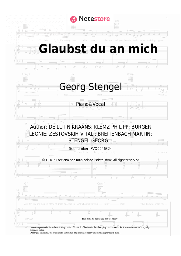 Glaubst du an mich - Georg Stengel Piano Sheet Music with the Voice part - Piano&Vocal