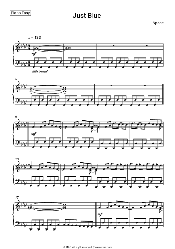 Just Blue - Space Piano Sheet Music Easy - Piano.Easy