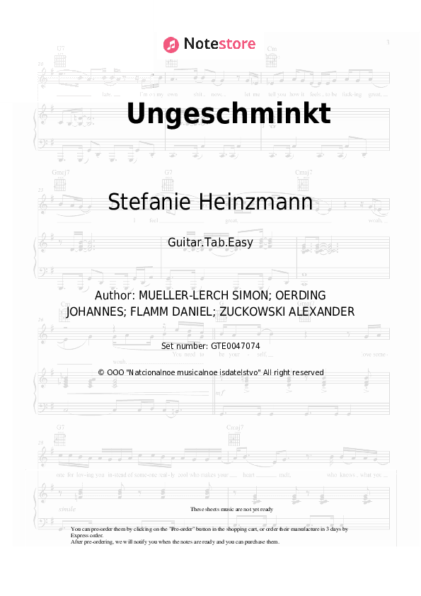 Ungeschminkt - Stefanie Heinzmann Tabs Easy - Guitar.Tab.Easy