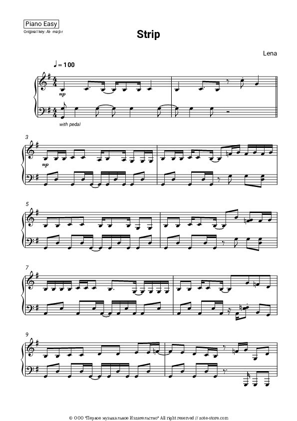 Strip - Lena Piano Sheet Music Easy - Piano.Easy