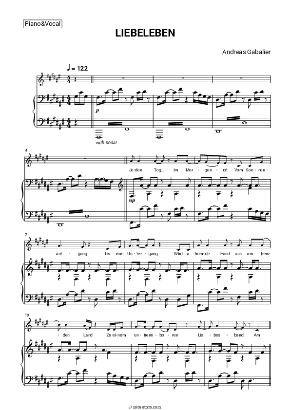 LIEBELEBEN - Andreas Gabalier Piano Sheet Music with the Voice part - Piano&Vocal