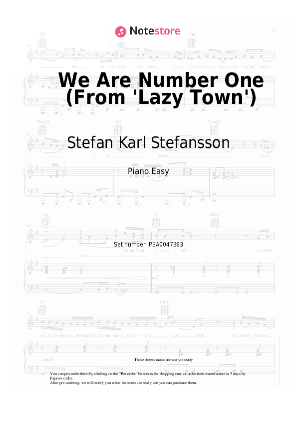 We Are Number One (From 'Lazy Town') - Stefan Karl Stefansson Piano Sheet Music Easy - Piano.Easy