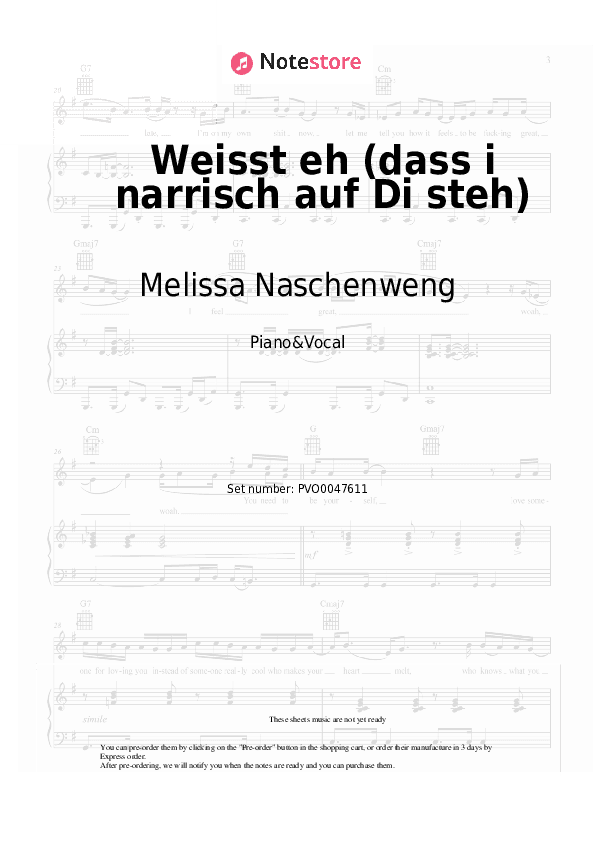 Weisst eh (dass i narrisch auf Di steh) - Melissa Naschenweng Piano Sheet Music with the Voice part - Piano&Vocal