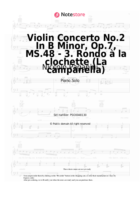 Violin Concerto No.2 In B Minor, Op.7, MS.48 - 3. Rondo à la clochette (La campanella) - Niccolo Paganini Piano Sheet Music - Piano.Solo