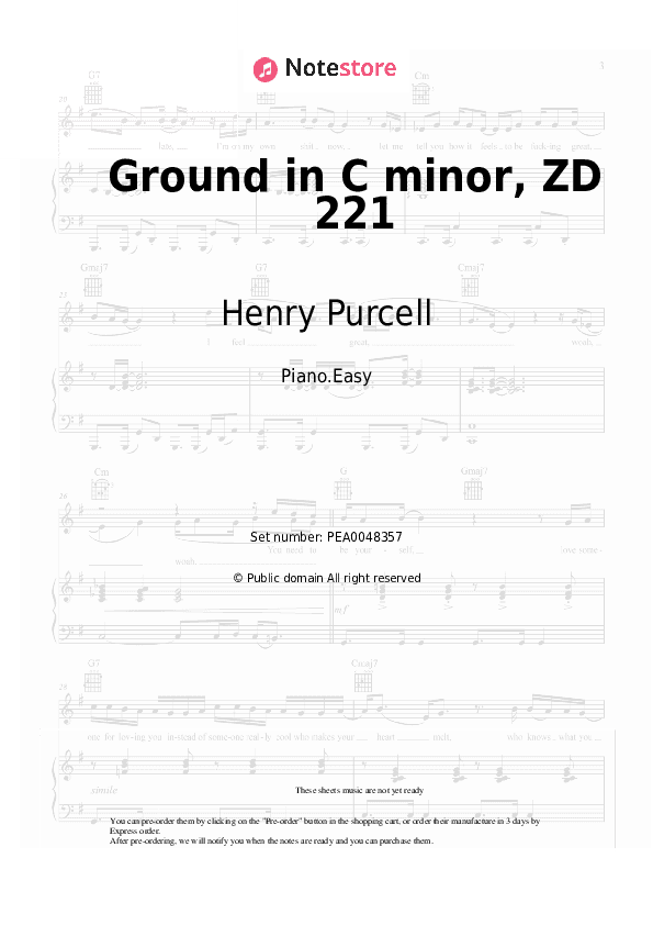 Ground in C minor, ZD 221 - Henry Purcell Piano Sheet Music Easy - Piano.Easy