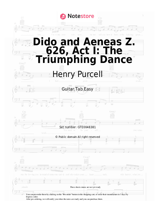 Dido and Aeneas Z. 626, Act I: The Triumphing Dance - Henry Purcell Tabs Easy - Guitar.Tab.Easy