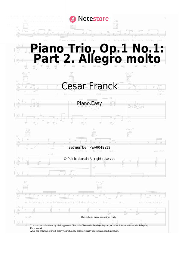 Piano Trio, Op.1 No.1: Part 2. Allegro molto - Cesar Franck Piano Sheet Music Easy - Piano.Easy