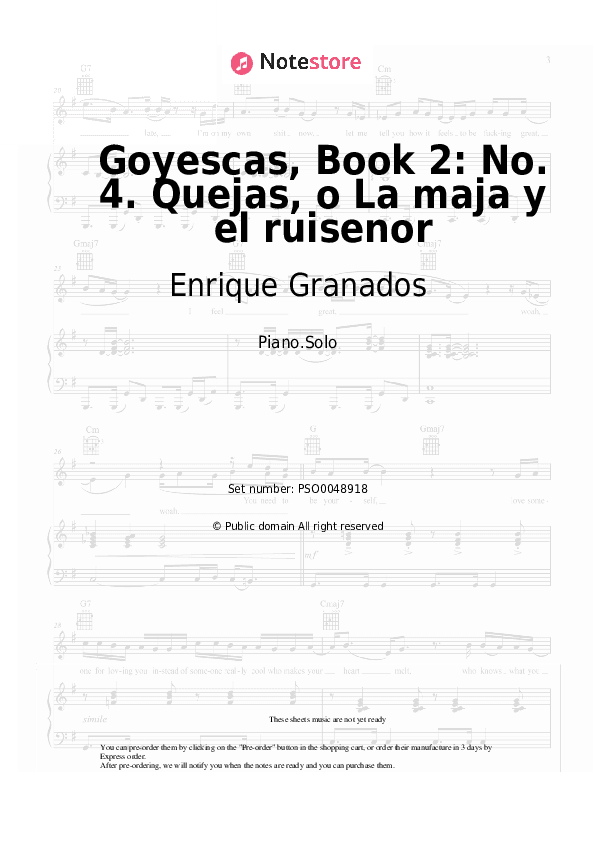 Goyescas, Book 2: No. 4. Quejas, o La maja y el ruisenor - Enrique Granados Piano Sheet Music - Piano.Solo