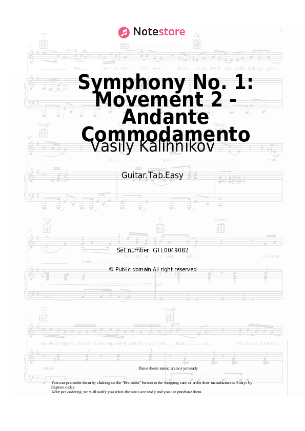 Symphony No. 1: Movement 2 - Andante Commodamento - Vasily Kalinnikov Tabs Easy - Guitar.Tab.Easy