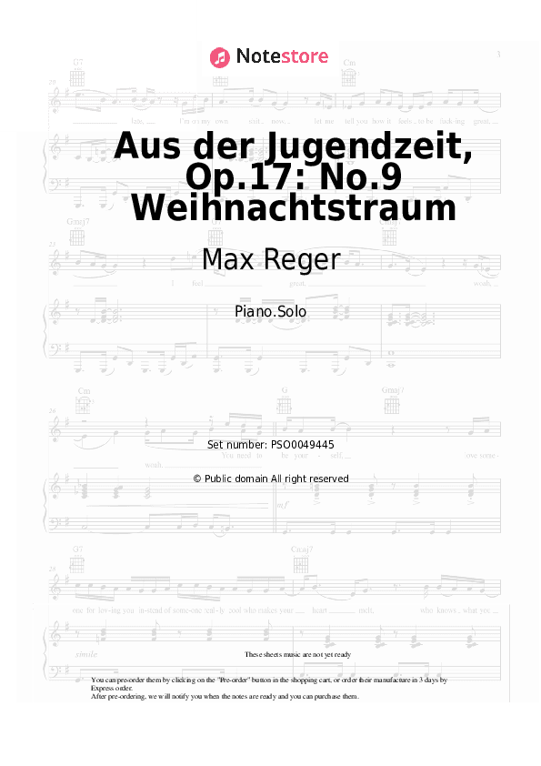 Aus der Jugendzeit, Op.17: No.9 Weihnachtstraum - Max Reger Piano Sheet Music - Piano.Solo