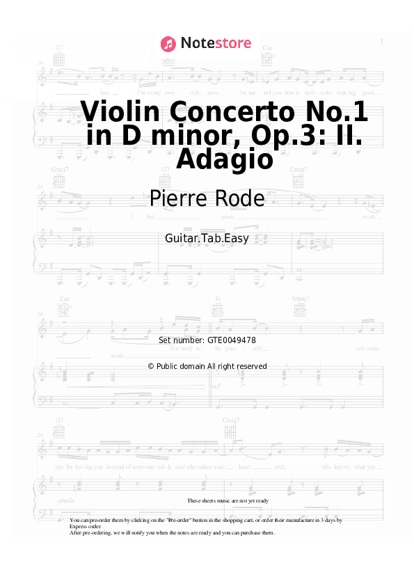 Violin Concerto No.1 in D minor, Op.3: II. Adagio - Pierre Rode Tabs Easy - Guitar.Tab.Easy