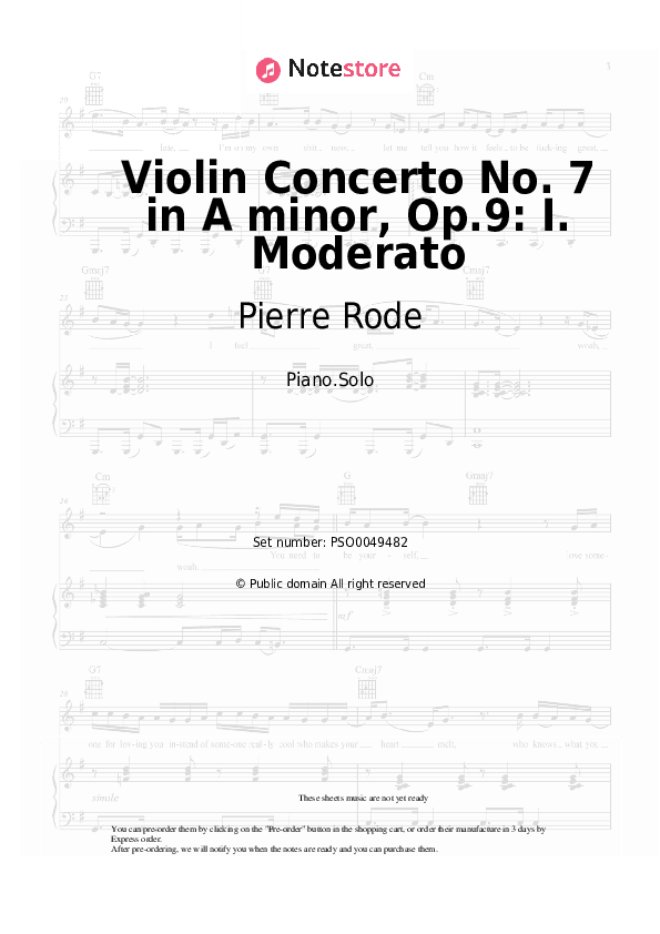 Violin Concerto No. 7 in A minor, Op.9: I. Moderato - Pierre Rode Piano Sheet Music - Piano.Solo