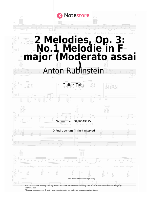 2 Melodies, Op. 3: No.1 Melodie in F major (Moderato assai ) - Anton Rubinstein Tabs - Guitar.Tabs