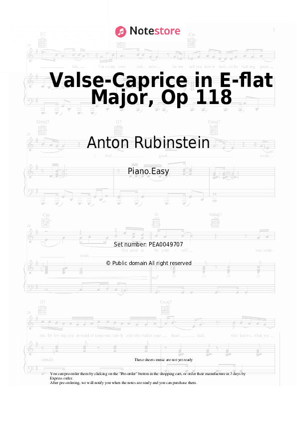 Valse-Caprice in E-flat Major, Op 118 - Anton Rubinstein Piano Sheet Music Easy - Piano.Easy