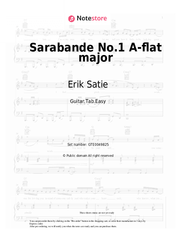 Sarabande No.1 A-flat major - Erik Satie Tabs Easy - Guitar.Tab.Easy