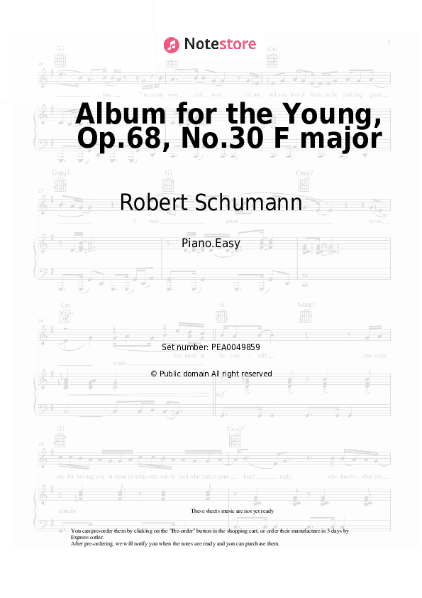 Album for the Young, Op.68, No.30 F major - Robert Schumann Piano Sheet Music Easy - Piano.Easy