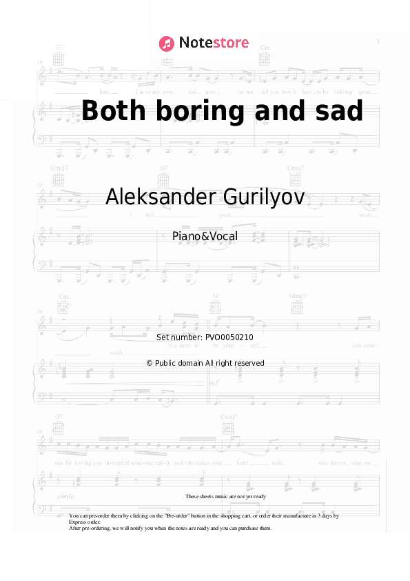Both boring and sad - Aleksander Gurilyov Piano Sheet Music with the Voice part - Piano&Vocal