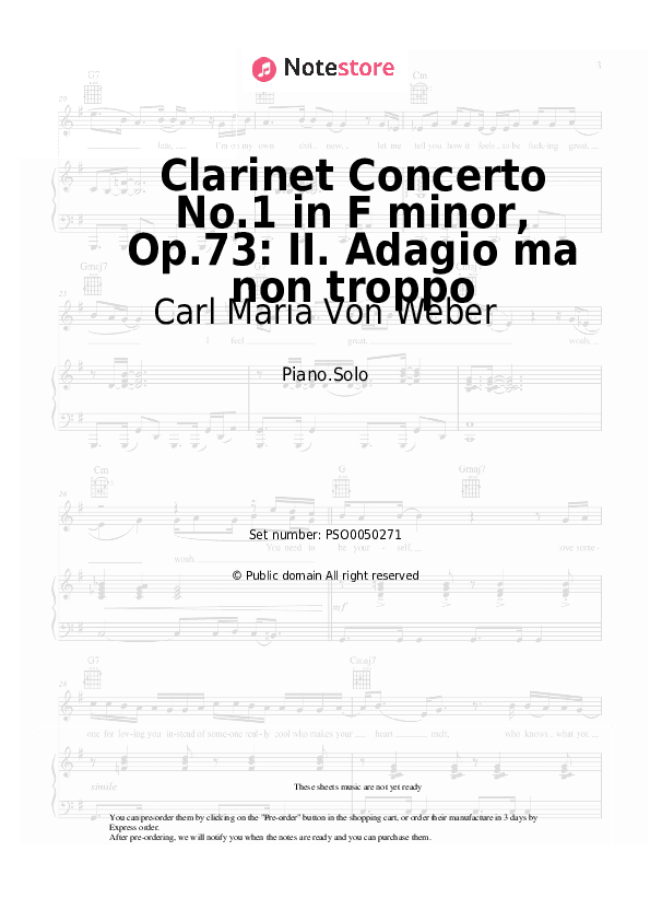 Clarinet Concerto No.1 in F minor, Op.73: II. Adagio ma non troppo - Carl Maria Von Weber Piano Sheet Music - Piano.Solo
