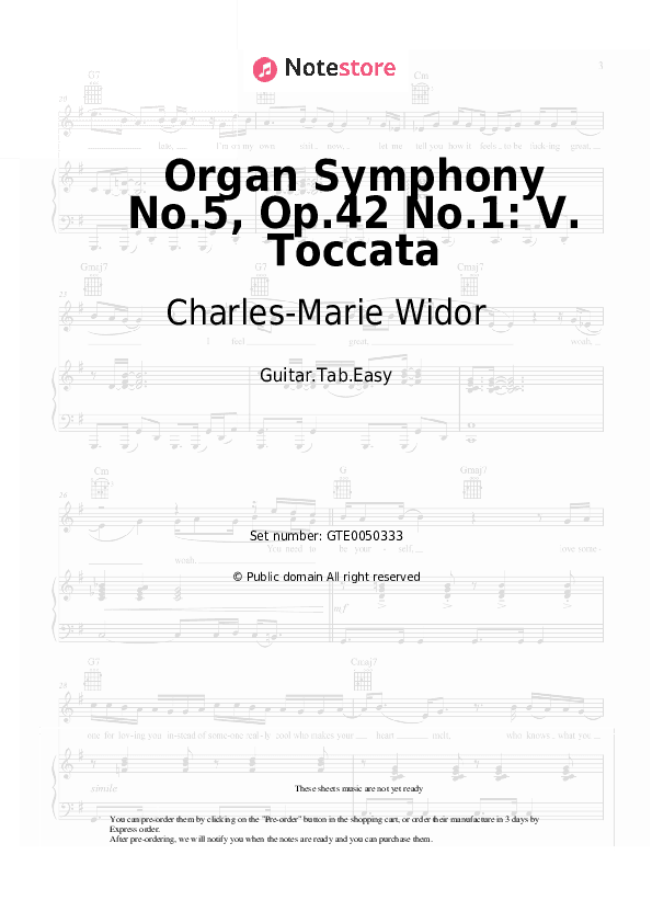 Organ Symphony No.5, Op.42 No.1: V. Toccata - Charles-Marie Widor Tabs Easy - Guitar.Tab.Easy