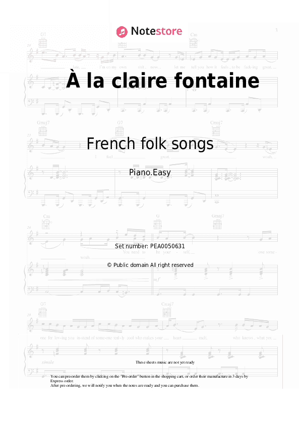 À la claire fontaine - French folk songs Piano Sheet Music Easy - Piano.Easy