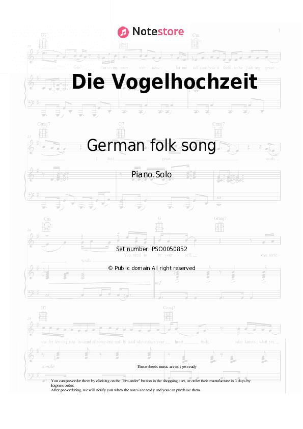 Die Vogelhochzeit - German folk song Piano Sheet Music - Piano.Solo