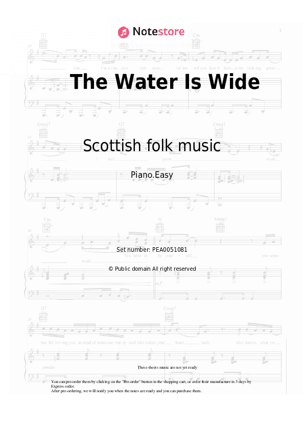 The Water Is Wide - Scottish folk music Piano Sheet Music Easy - Piano.Easy