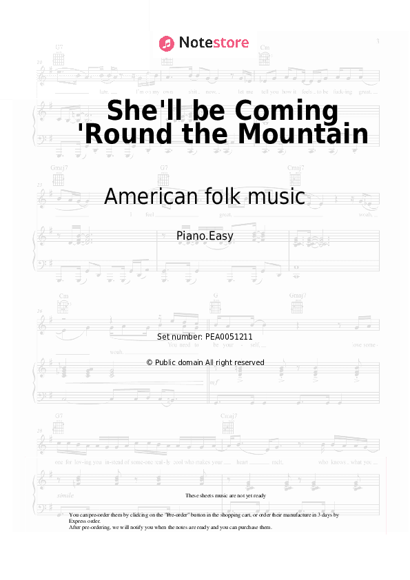 She'll be Coming 'Round the Mountain - American folk music Piano Sheet Music Easy - Piano.Easy