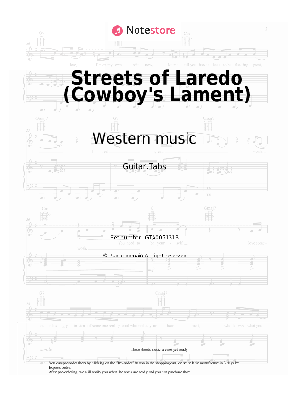 Streets of Laredo (Cowboy's Lament) - Western music Tabs - Guitar.Tabs